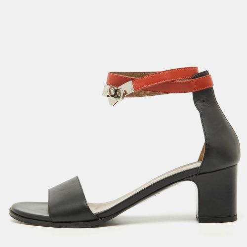 Hermes Black/Orange Leather Ankle Strap Sandals Size 38.5 - Hermes - Modalova