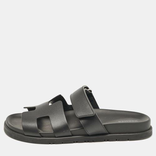 Hermes Black Leather Chypre Flat Sandals Size 40 - Hermes - Modalova