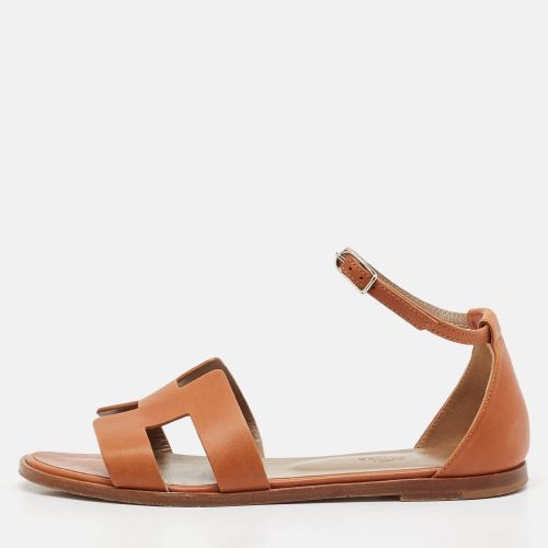 Hermes Brown Leather Santorini Ankle Strap Flat Sandals Size 37 - Hermes - Modalova