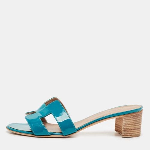 Teal Patent Leather Oasis Slide Sandals Size 39 - Hermes - Modalova