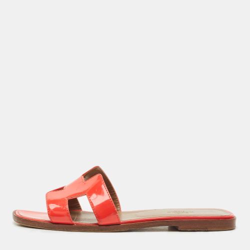 Hermes Orange Patent Oran Flat Slides Size 38 - Hermes - Modalova