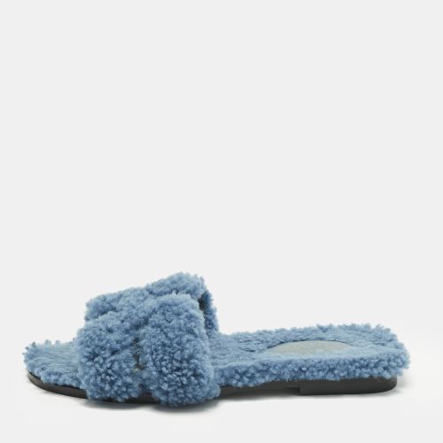 Hermes Blue Shearling Fur Oran Flat Slides Size 37.5 - Hermes - Modalova