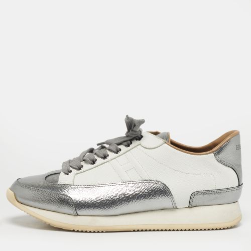 Hermes Metallic Silver/White Leather H Sneakers Size 40 - Hermes - Modalova