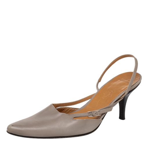 Hermes Grey Leather Pointed Toe Silngback Sandals Size 37.5 - Hermes - Modalova