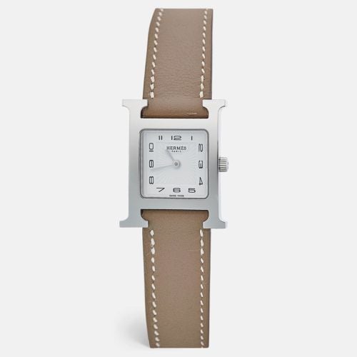 Hermes White Stainless Steel Leather Heure H HH1.210 Women's Wristwatch 21 mm - Hermes - Modalova