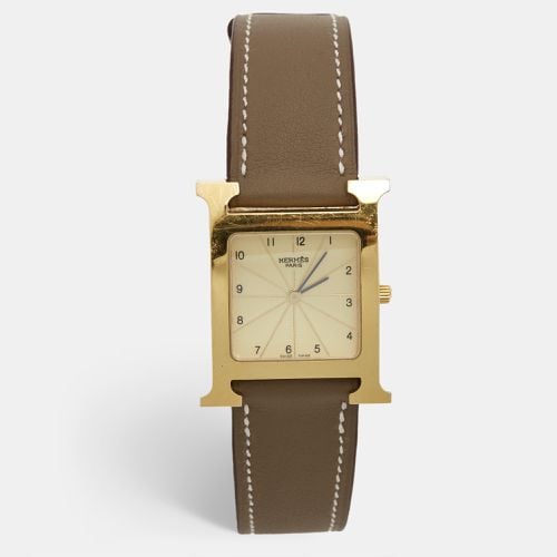 Hermès Champagne Gold Plated Stainless Steel Leather Heure H HH1.501 Women's Wristwatch 26 mm - Hermes - Modalova