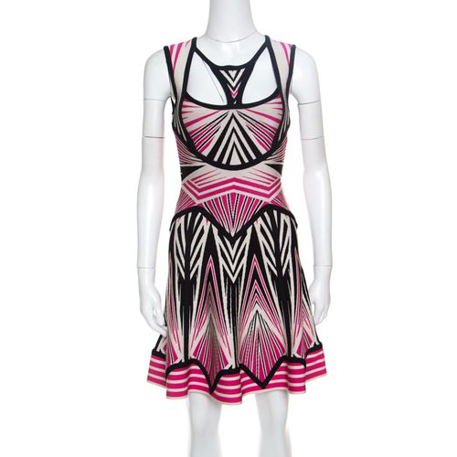 Aztec Pattern Jacquard Knit Cutout Detail A Line Anaya Dress XXS - Herve Leger - Modalova