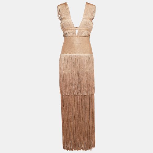 Herve Leger Metallic Lurex Knit Fringed Bodycon Evening Gown M - Herve Leger - Modalova