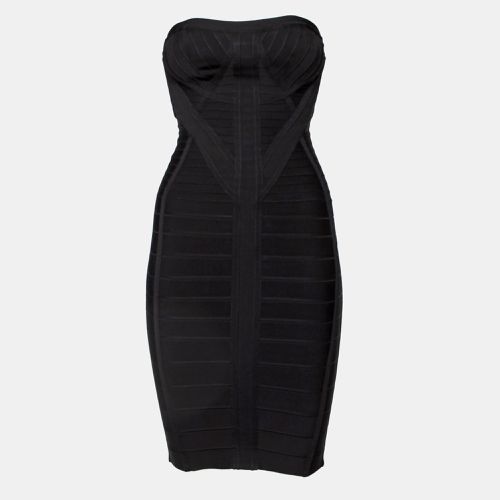 Herve Leger Black Bandage Knit Strapless Kabele Dress S - Herve Leger - Modalova