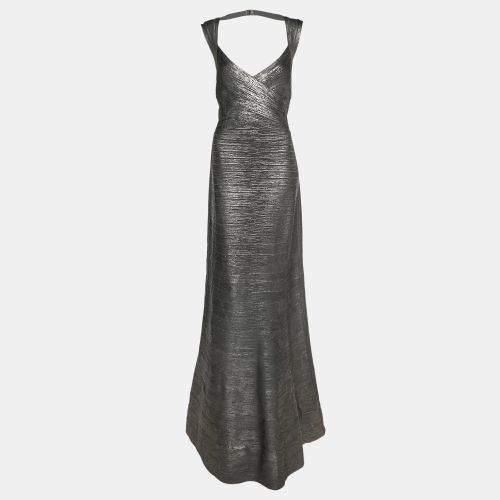 Herve Leger Dark Grey Woodgrain Foil Print Camilla Bandage Gown L - Herve Leger - Modalova