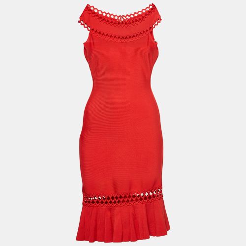 Herve Leger Red Knit Cut-Out Detail Boat Neck Darja Dress S - Herve Leger - Modalova