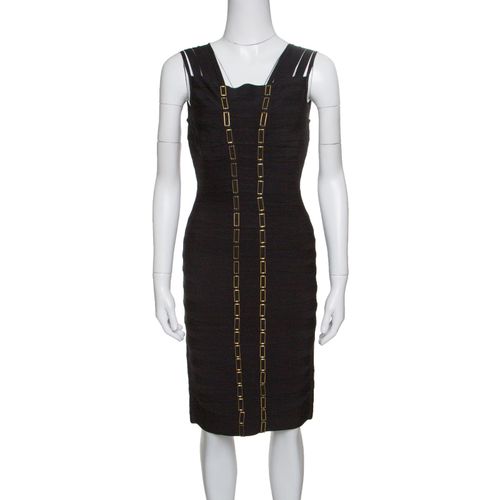 Herve Leger Black Metal Chain Link Detail Bandage Gemma Dress M - Herve Leger - Modalova