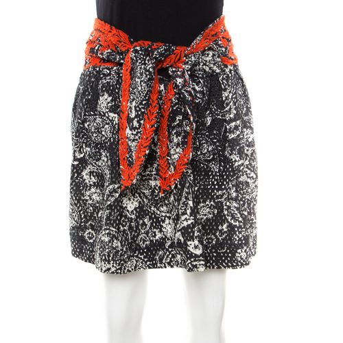 Isabel Marant Black and Red Eyelet Embroidered Cotton Tie Up Detail Pleated Skirt S - Isabel Marant - Modalova