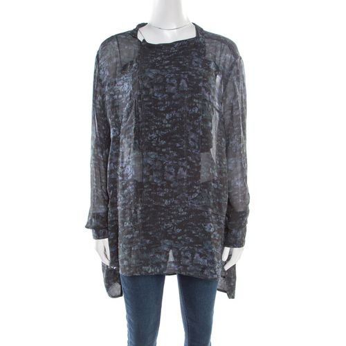 Isabel Marant Ash Black Abstract Print Sheer Silk Tunic Top L - Isabel Marant - Modalova