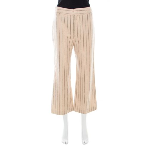 Isabel Marant Beige Striped Linen and Wool Flared Keroan Cropped Pants S - Isabel Marant - Modalova