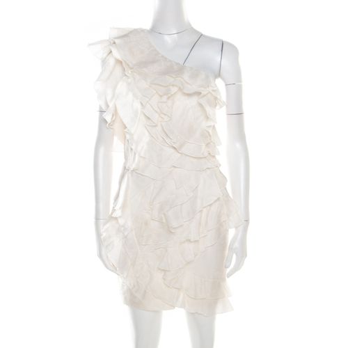 Isabel Marant Off White Floral Patterned Silk Ruffled Tiered One Shoulder Dress S - Isabel Marant - Modalova