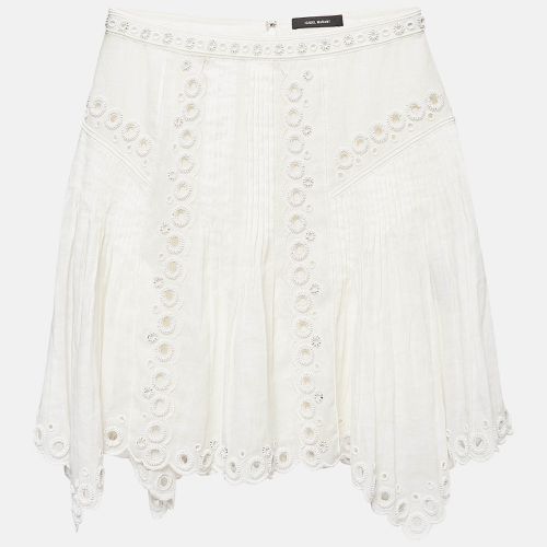 Isabel Marant White Embroidered Plisse Cotton Ramie Mini Skirt S - Isabel Marant - Modalova