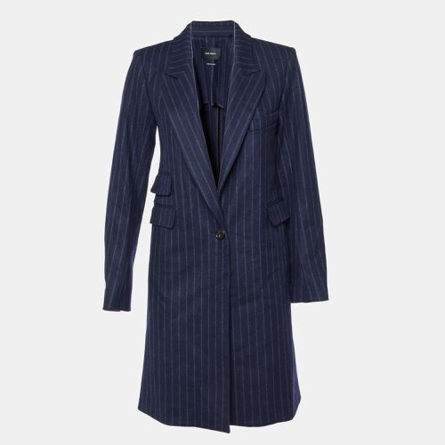 Isabel Marant Navy Blue Stripe Wool Mid-Length Coat S - Isabel Marant - Modalova