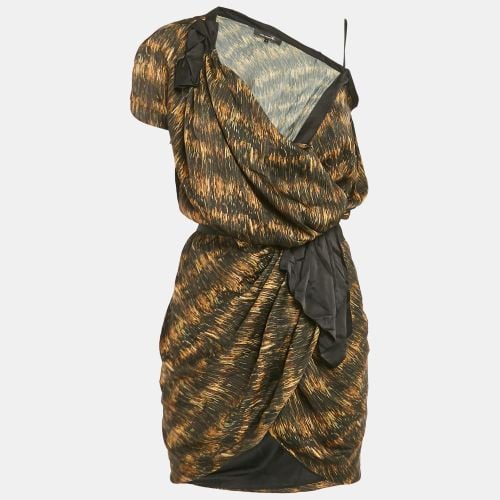 Isabel Marant Black Printed Satin Asymmetric Wrap Mini Dress XS - Isabel Marant - Modalova