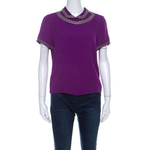 Isabel Marant Purple Silk Embellished Collar Half Sleeve Top L - Isabel Marant - Modalova