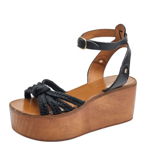 Isabel Marant Black Jute And Leather Knotted Wedge Platform Ankle Strap Sandals Size 36 - Isabel Marant - Modalova