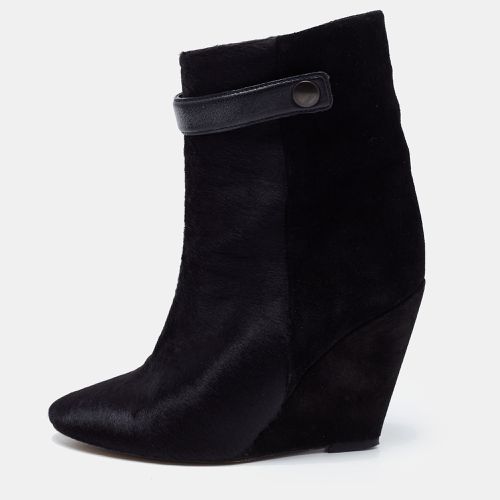 Isabel Marant Black Calf Hair and Suede Wedge Ankle Boots Size 36 - Isabel Marant - Modalova