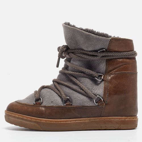 Isabel Marant Brown/Grey Suede Leather Nowels Wedge Ankle Boots Size 38 - Isabel Marant - Modalova