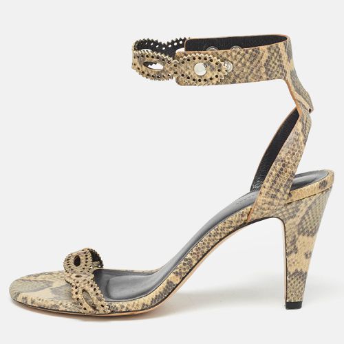 Isabel Marant Green/Beige Snakeskin Embossed Leather Ankle Strap Sandals Size 39 - Isabel Marant - Modalova