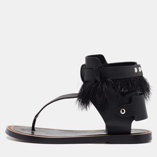 Isabel Marant Black Leather And Feather Trim T-Strap Sandals Size 38 - Isabel Marant - Modalova