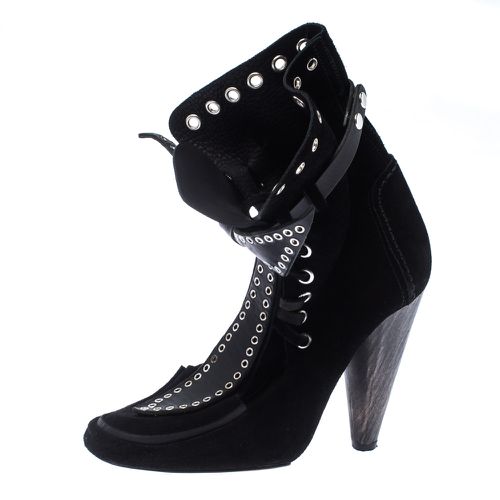 Isabel Marant Black Suede Eyelet Cut Out Bow Ankle Boots Size 37 - Isabel Marant - Modalova