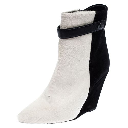 Isabel Marant Black/White Pony Hair and Suede Wedge Ankle Boots Size 38 - Isabel Marant - Modalova