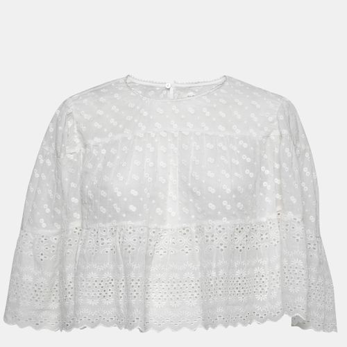 Isabel Marant Etoile White Floral Embroidered Cotton Tevika Crop Top L - Isabel Marant Etoile - Modalova