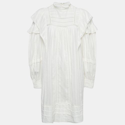 Isabel Marant Etoile White Stripe Cotton Lace Trim Ruffled Mini Dress L - Isabel Marant Etoile - Modalova