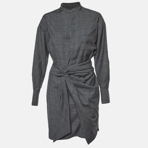 Isabel Marant Etoile Grey Plaid Wool Draped Short Dress M - Isabel Marant Etoile - Modalova