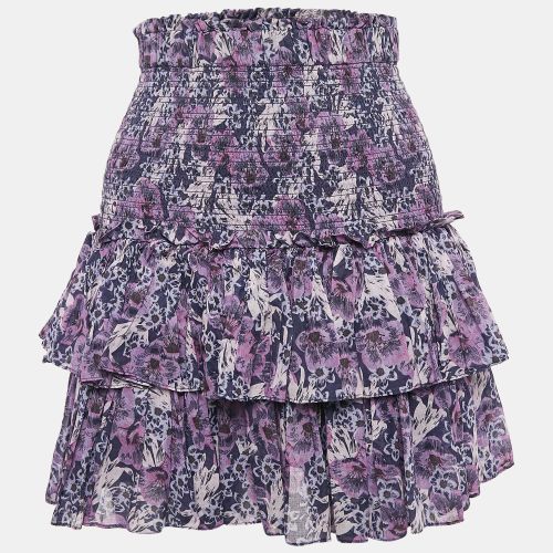Isabel Marant Etoile Purple Floral Print Cotton Naomi Shirring Tiered Mini Skirt S - Isabel Marant Etoile - Modalova