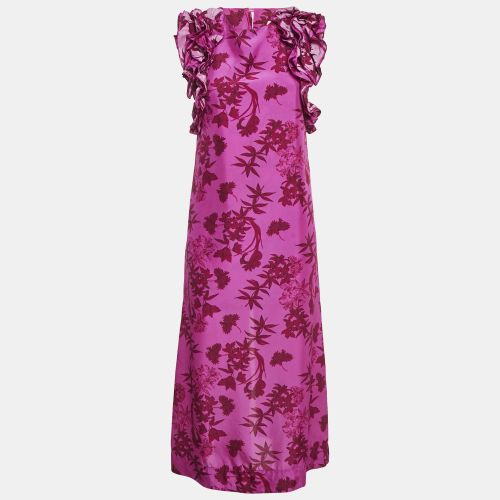 Isla & White Pink Floral Print Silk Ruffle-Sleeve Miray Dress XS - Isla & White - Modalova