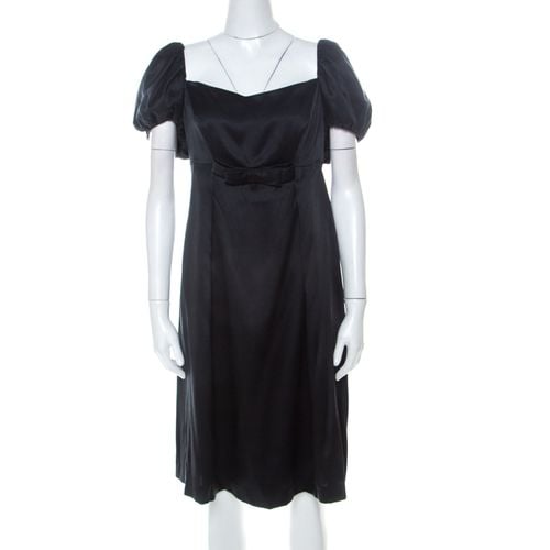 Issa Black Silk Puff Sleeve Front Bow Detail Short Dress L - Issa - Modalova