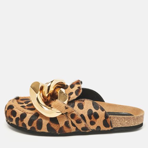 J.W.Anderson Brown Calf Hair Leopard Print Chain Detail Flat Mules Size 38 - J.W.Anderson - Modalova