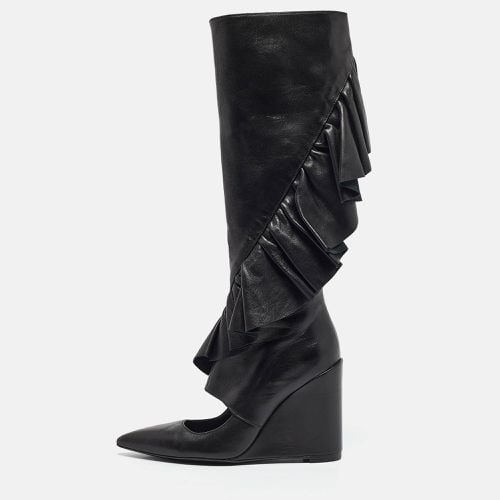 J.W. Anderson Black Leather Ruffle Knee Length Wedge Boots Size 38 - J.W.Anderson - Modalova