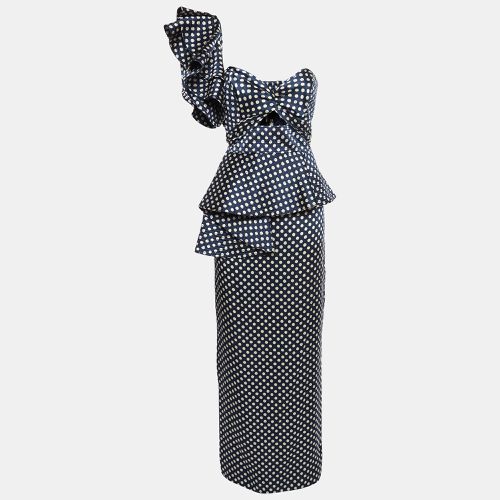 Johanna Ortiz Navy Blue Polka Dot Silk Ruffled Rousseau Maxi Dress M - Johanna Ortiz - Modalova