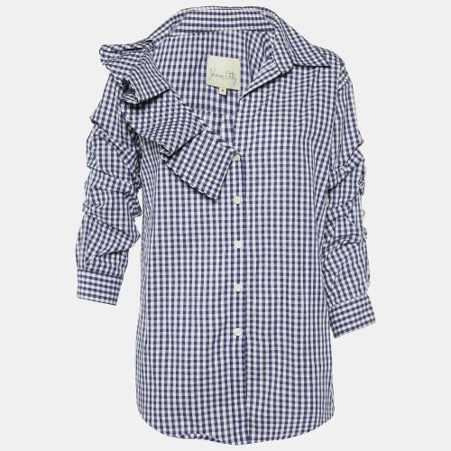 Johanna Ortiz Navy Blue Checked Cotton Cellophane Flower Shirt M - Johanna Ortiz - Modalova