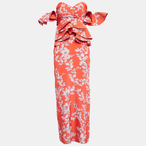 Johanna Ortiz Red Bougainvillea Print Silk Off-Shoulder Maxi Dress M - Johanna Ortiz - Modalova