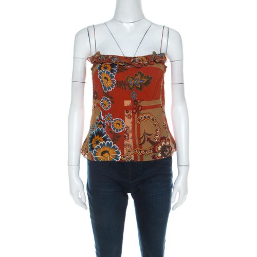 John Galliano Rust Orange Floral Print Silk Camisole Top M - John Galliano - Modalova