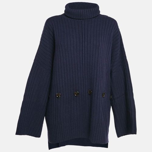 Joseph Navy Blue Rib Knit Wool Buttoned Poncho L - Joseph - Modalova