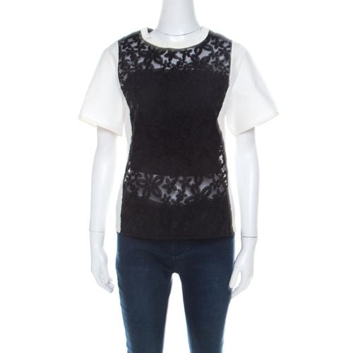 Joseph Black and White Leather Floral Lace Detail Jill Broderie Anglaise Top M - Joseph - Modalova