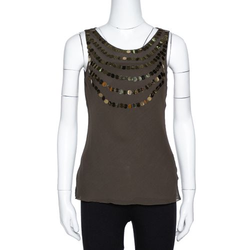 Joseph Olive Green Silk Sequin Embellished Sleeveless Top S - Joseph - Modalova