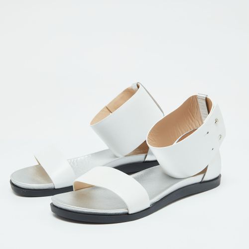 Silver Leather Ankle Strap Flat Sandals Size 40 - Joseph - Modalova
