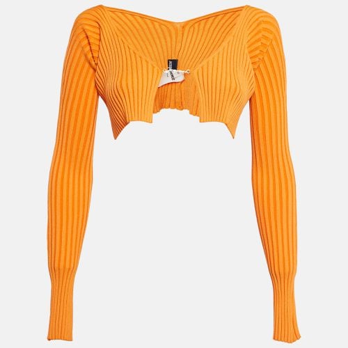 Jacquemus Orange Rib Knit Full Sleeve Badge Detail Crop Cardigan M - Jacquemus - Modalova