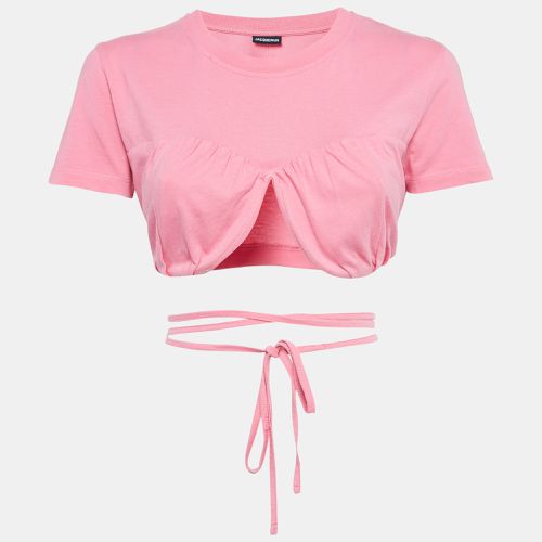 Jacquemus Pink Cotton Knit Underwired Lace-Up Baci Crop Top XS - Jacquemus - Modalova