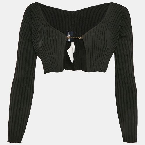 Jacquemus Black Rib Knit Logo Detail Cropped Cardigan M - Jacquemus - Modalova